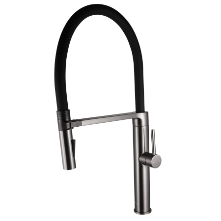 Смеситель для кухни/мойки Maxonor PURE LIFE, однорычажный, поворотный/гибкий, керамический, длина излива 225 мм, латунь, цвет пепельный/черный