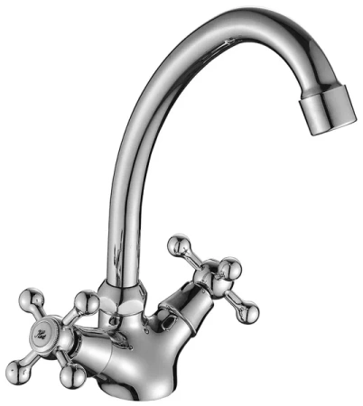 Смеситель для кухни/мойки Decoroom, двухвентильный, поворотный, керамический, длина излива 134 мм, латунь, цвет хром