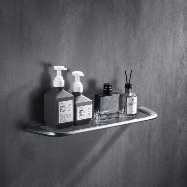 Полка стеклянная ABBER Nord одинарная, 495 мм нержавеющая сталь/стекло, настенная, для ванных принадлежностей, под зеркало, в ванную/туалет/душевую кабину, цвет стекло прозрачное/сатин AA1555SP