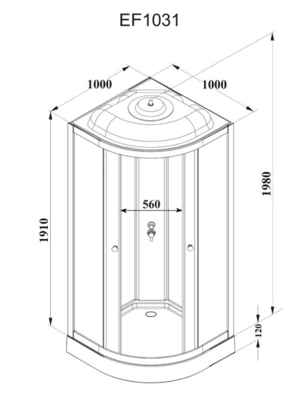 Душевая кабина 100х100х210 см Parly Effect EF1031 поддон низкий, четверть круга, угловая, стекло матовое, заднее белое, (без гидромассажа), с крышей, профиль белый, закрытая