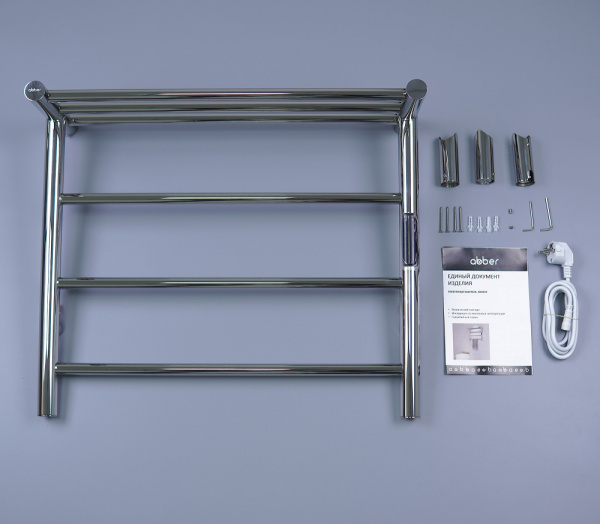 Полотенцесушитель электрический ABBER Standard 60х50 см лесенка с полкой, нержавеющая сталь, электропровод с вилкой, цвет хром AH4614