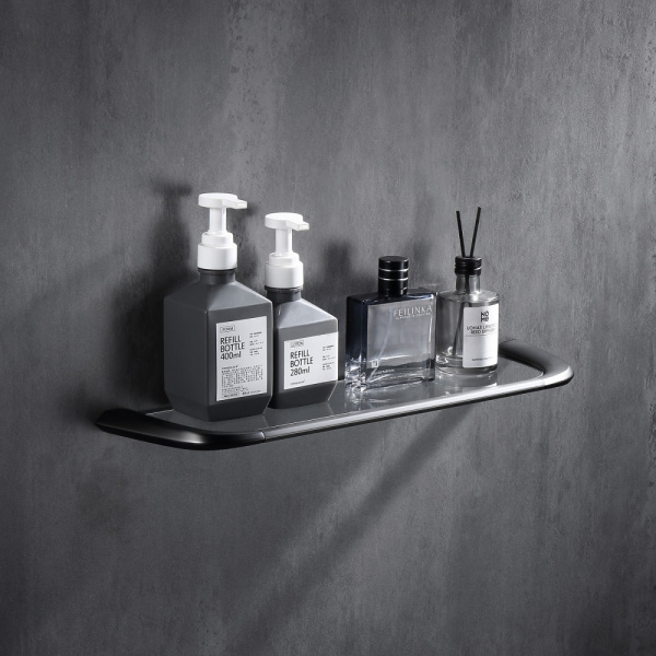 Полка стеклянная ABBER Nord одинарная, 495 мм нержавеющая сталь/стекло, настенная, для ванных принадлежностей, под зеркало, в ванную/туалет/душевую кабину, цвет стекло прозрачное/никель AA1555NG