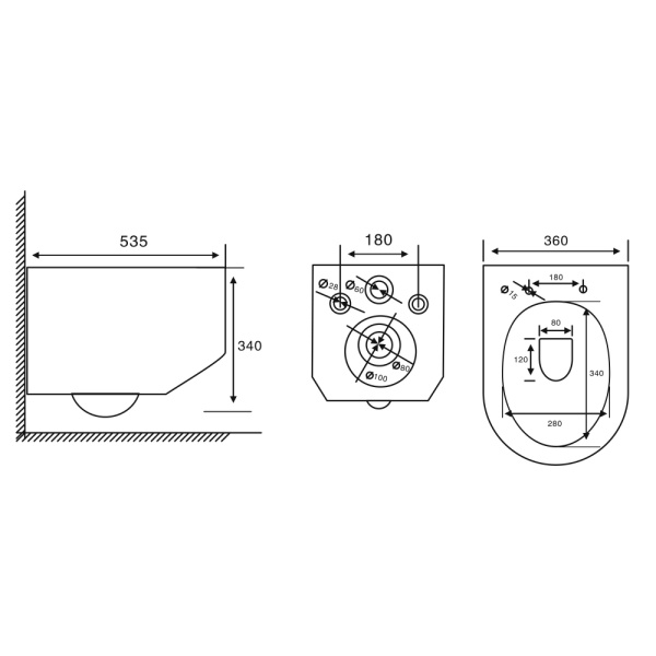 Унитаз подвесной ABBER Bequem 535х360х340 мм цвет белый, горизонтальный (прямой) выпуск, смыв торнадо, безободковый, система антивсплеск, с сиденьем микролифт, дюропласт AC1130