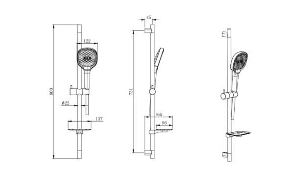 Душевой гарнитур Aquatek Вега наружного монтажа, высота 800 мм, цвет хром, комплект: стойка/лейка/шланг/мыльница, нержавеющая сталь/пластик