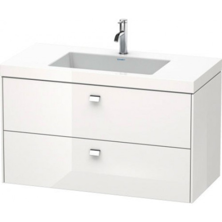 Тумба c раковиной Duravit Brioso, 100х48х61,3 см, подвесная, 2 выдвижных ящика, ДСП, цвет: белый глянец/хром /Vero Air, мебельная, прямоугольная, цвет белый, фарфоровая, с площадкой под смеситель, без перелива