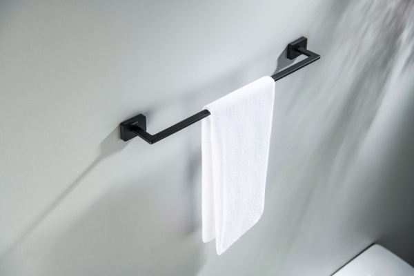 Полотенцедержатель Aquatek Либра одинарный, 450 мм настенный, неповоротный, нержавеющая сталь/латунь, для полотенец в ванную/туалет/душевую кабину, цвет матовый черный