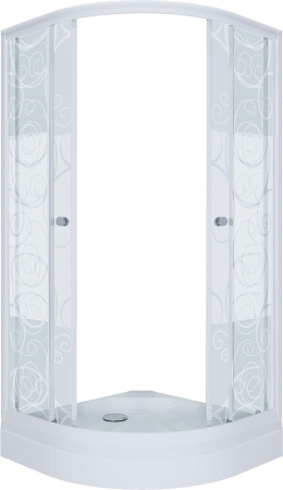 Душевой уголок Тритон Стандарт А 90х90х191 см, низкий поддон, полукруглый, стекло узорчатое, (с сифоном) без крыши, раздвижной, акриловый, белый профиль, без антискольжения, угловой, четверть круга, для душа