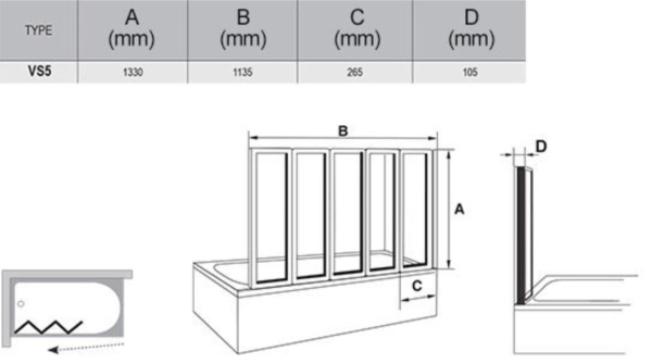 Шторка для ванны Ravak Supernova VS5 113,5 белая рейн 794E010041
