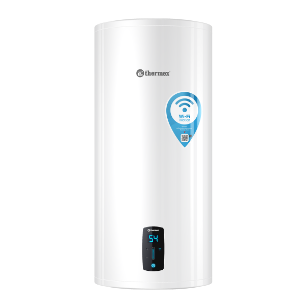 Водонагреватель 50 л Thermex Lima 50 V Wi-Fi электрический, настенный, вертикальный, накопительный тип, 2 квт, 763х348х340 мм, 230 в, (цвет белый, круглый), с нижней подводкой