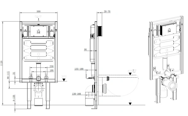 Инсталляция Allen Brau Pneumatic Pro 2.0 для унитаза, без кнопки, со скрытым смывным бачком (бак), размеры рамы 500х236х1120 мм 