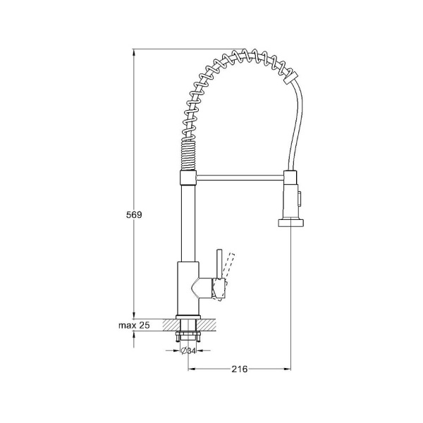 Смеситель для кухни/мойки G-lauf ZAP4-G090 однорычажный, гибкий/поворотный излив и режимом "душ" длина 216 мм, керамический, нержавеющая сталь, цвет нержавеющая сталь/черный