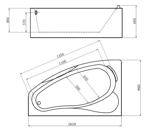 Ванна Gemy 161х96х68 акриловая с гидромассажем G9046 K L