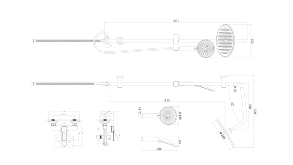 Душевая система Cersanit VIBE (смеситель стандартный) с изливом 3 режима шланг 150 металл, цвет глянцевый хром, комплект: однорычажный смеситель/тропический душ