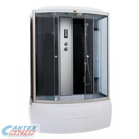 Душевая кабина 75х170х210 см Parly CN170 поддон высокий, прямоугольная, прозрачная тонированная, заднее стекло черное, без гидромассажа, смеситель, с верхним душем, профиль хром матовый, прозрачное стекло, белая, закрытая