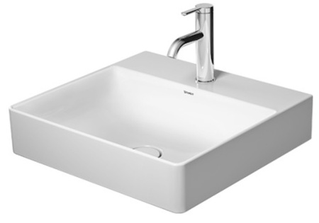 Раковина DURAVIT DuraSquare WonderGliss 50х40х14,5 см, подвесная, прямоугольная, санфарфор, шлифованная, цвет белый, без отверстия под смеситель, антигрязевое покрытие, без перелива