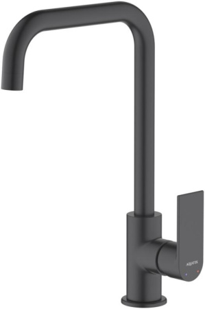 Смеситель для кухни/мойки Aquatek Лира однорычажный, поворотный, латунный, Г-излив, длина излива 210 мм, цвет черный матовый