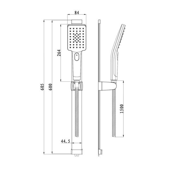 Душевой гарнитур Olives BD07 стойка 605 мм, хром, нержавеющая сталь/пластик, комплект: стойка/лейка/шланг