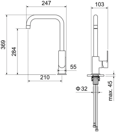 Смеситель для кухни/мойки Aquatek Лира однорычажный, поворотный, латунный, Г-излив, длина излива 210 мм, цвет хром