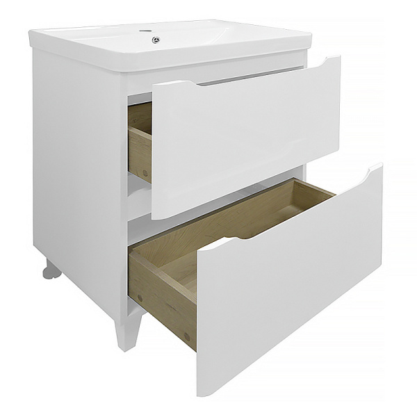 Тумба с раковиной Azario LOTOS 60/2 Н, 61,5х47,5х83,5 см, напольная, 2 выдвижных ящика, МДФ/ЛДСП, прямоугольная, цвет-белый/раковина Monte 60, прямоугольная, цвет белый