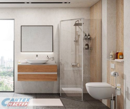 Душевой уголок Wasserkraft New Leine 90х90х200 см, без поддона, полукруглый, пятиугольный, без крыши, распашной, акриловый, прозрачное стекло, стеклянный, пластиковый, белый профиль, без антискольжения, комплект, угловой, четверть круга, для душа