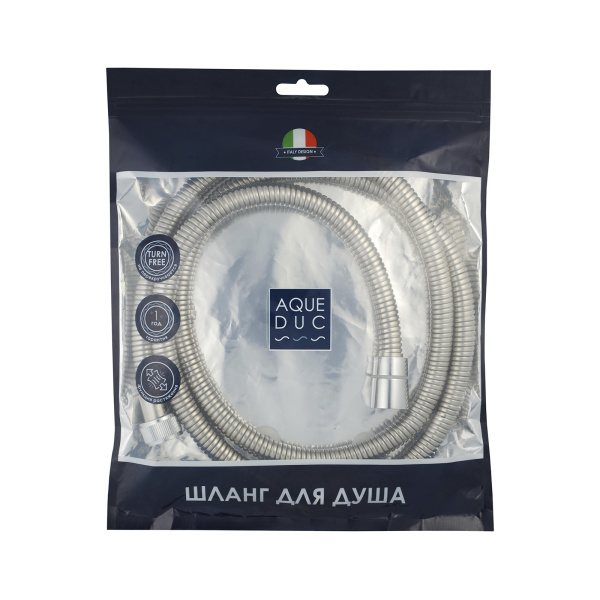 Шланг для душа Aqueduc 150-180 см 1/2"вн.х1/2"вн. защита от перекручивания 360° мелкая гофра, нержавеющая сталь, цвет хром 346352
