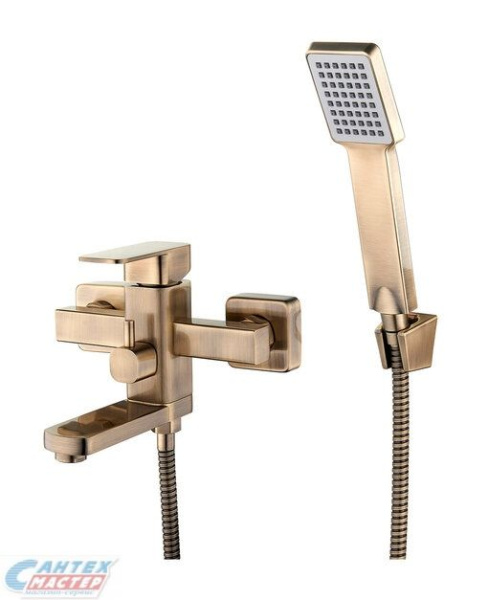 Смеситель для ванны/душа G-lauf однорычажный, керамический, настенный, излив поворотный 124 мм, с гибким шлангом, душем/лейкой, латунь, цвет бронза, длинный, универсальный, горизонтальный, рычажный, кран, комплект, сантехника, размер, характеристики