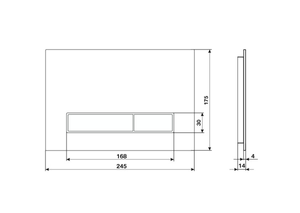 Кнопка смыва KK-POL Metal Slim прямоугольная, цвет оружейная сталь, нержавеющая сталь, клавиша управления для сливного бачка, инсталляции унитаза, двойная, механическая, панель, универсальная, размер 245х175х14 мм
