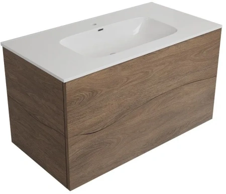 Тумба под раковину Allen Brau Glority 90, подвесная, 910х465х518 мм 2 выдвижных ящика, цвет дуб антик, прямоугольная, в ванную комнату, стиль модерн