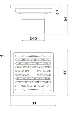 Трап душевой вертикальный выпуск сухой затвор 10х10 см, хром матовый, IDDIS, 980CV10SB3DDZ