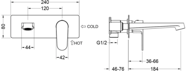 Смеситель для раковины/умывальника Aquatek Оберон встраиваемый, однорычажный, неповоротный, латунь, длина излива 184 мм, керамический, цвет матовый черный