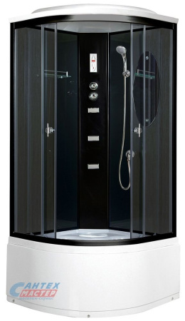 Душевая кабина 85х85х217 см Niagara Ultra поддон высокий, полукруглая, угловая, стекло тонированное, заднее стекло черное, с верхним душем, с гидромассажем, с сиденьем, электронная, смеситель, профиль алюминий черный, прозрачное стекло, белая, закрыт