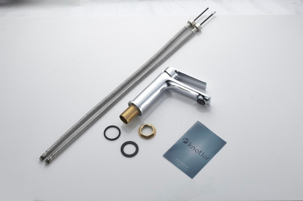 Смеситель для раковины/умывальника Knotlor Muse, однорычажный, неповоротный, керамический, длина излива 121 мм, латунь, цвет хром