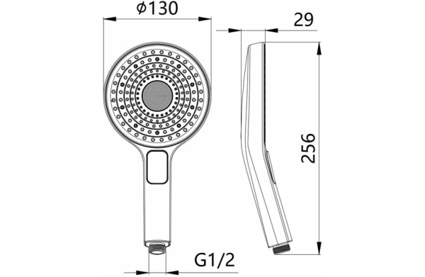 Лейка душевая Esko SPL1403 круглая, 3 режима, 130 мм хром/черный, пластмассовая, ручная, для душа/ванной