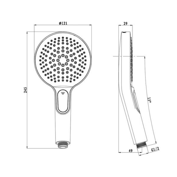 Душевая лейка Olives D194B круглая, 4 режима, черный, ABS пластик, 121х245 мм