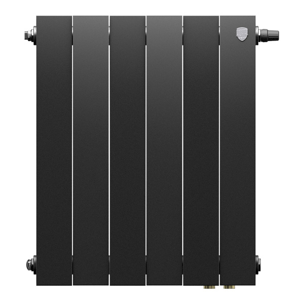 Радиатор отопления Royal Thermo PianoForte 500 Noir Sable VDR80 (6 секций) биметаллический, нижнее, правое подключение, для квартиры, дома, водяные, мощность 1134 Вт, настенный, батарея, черный