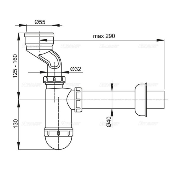 Сифон Alcaplast для писсуара вертикальный A45A