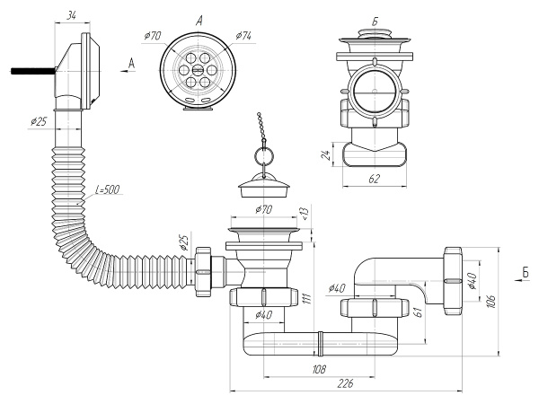 Обвязка для ванны ANI (Ани-пласт) 1 1/2"х40 плоский, с выпуском, с переливом, белый, для слива воды E050