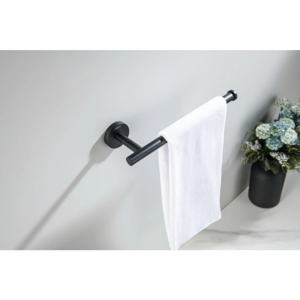 Полотенцедержатель Aquatek Оберон одинарный, 288 мм настенный, неповоротный, нержавеющая сталь/латунь, для полотенец в ванную/туалет/душевую кабину, цвет матовый черный
