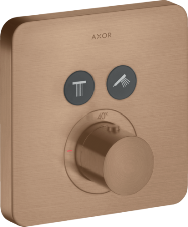 Смеситель для душа Axor ShowerSelect softsquare, термостатический, скрытого монтажа, 2 потребителя, настенный, без излива/шланга/лейки, квадратный, латунный, цвет шлифованное красное золото, с термостатом