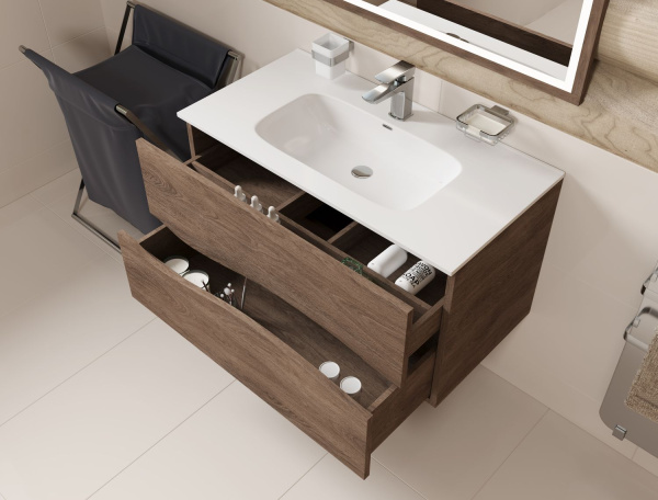 Тумба под раковину Allen Brau Glority 100, подвесная, 1000х460х519 мм 2 выдвижных ящика, цвет дуб антик, прямоугольная, в ванную комнату, стиль модерн