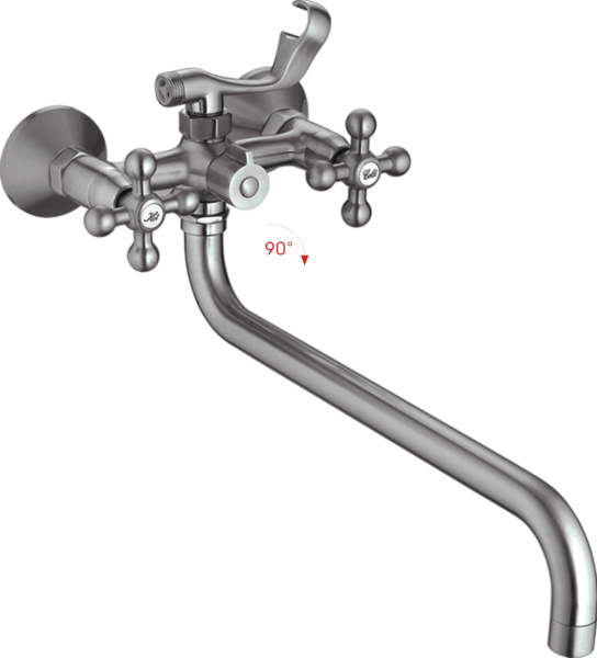 Смеситель для ванны/душа HAIBA CRON двухвентильный, хромированный, настенный, излив длинный 350 мм, поворотный, силумин, цвет сатин