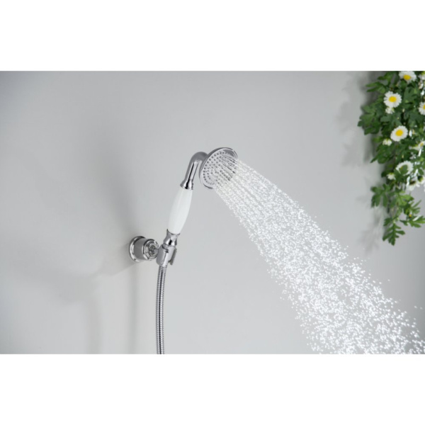 Лейка душевая Aquatek Классик 76 мм круглая, 1 режим, хром/белый, латунь, ручная, для душа/ванной