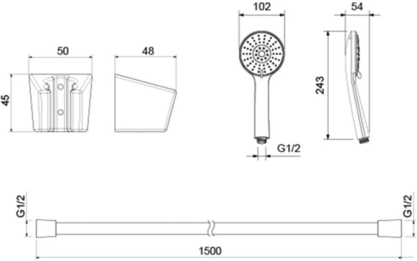 Душевой гарнитур Aquatek Бетта комплект: ручной душ/шланг для душа/держатель для душа, пластик, цвет матовый черный, наружного монтажа, настенный, для душа/ванной