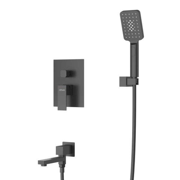 Душевая система Cezares Slider встраиваемая, цвет оружейная сталь, комплект: однорычажный смеситель/поворотный излив/тропический душ (с верхней лейкой)/лейка/шланг, встраиваемый (скрытый) монтаж