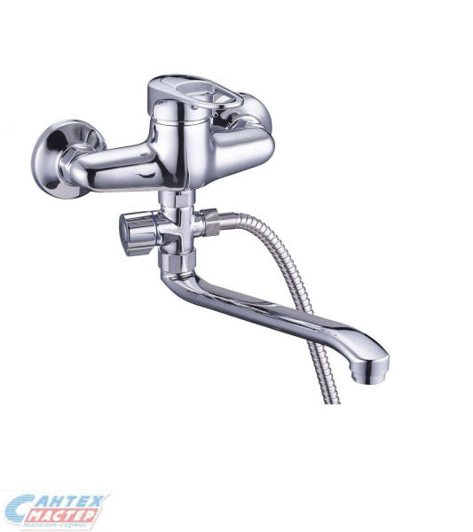 Смеситель для ванны/душа G-lauf однорычажный, керамический, настенный, излив поворотный 325 мм, с гибким шлангом, душем/лейкой, латунь, цвет хром, длинный, универсальный, горизонтальный, рычажный, кран, комплект, сантехника, размер, характеристики