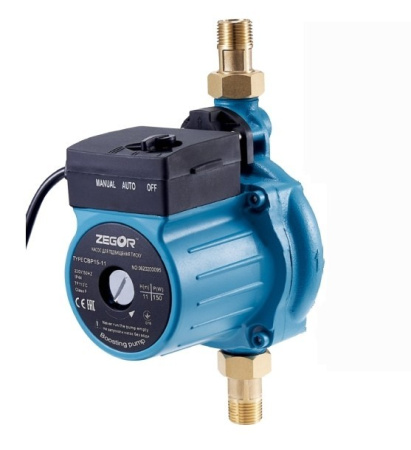 Насос повышения давления Zegor CBP15-11, 1.5 м³/ч, напор 11 м, 0,15 кВт, с гайками, мокрый ротор