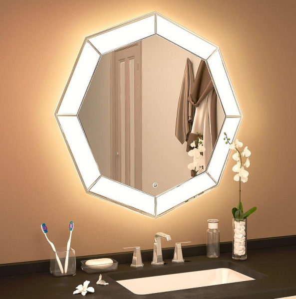 Зеркало Azario Renato, 80х80 см, с LED/ЛЕД-подсветкой, с гравировкой, округлое, с линзой, выключатель сенсорный, для ванны, навесное/подвесное/настенное