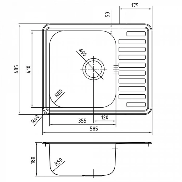 Мойка IDDIS Basic 65х50х17 см, толщина 0.6 мм, врезная, с правым крылом, нержавеющая сталь, прямоугольная, цвет полированная, с отверстием под смеситель, слив-перелив, для кухни