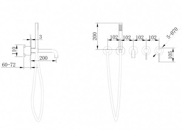 Смеситель для ванны/душа ABBER Wasser Kreis однорычажный, встраиваемый, неповоротный, латунь, длина излива 220 мм, керамический, цвет розовое золото матовое