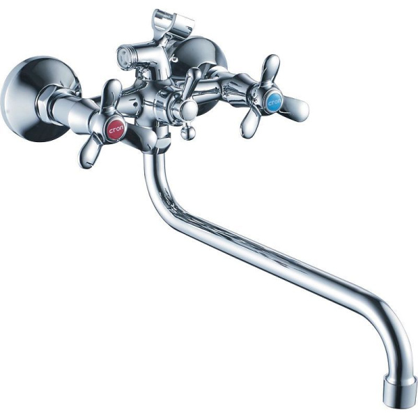 Смеситель для ванны/душа HAIBA CRON двухвентильный, хромированный, настенный, излив длинный 300 мм, поворотный, силумин, цвет хром